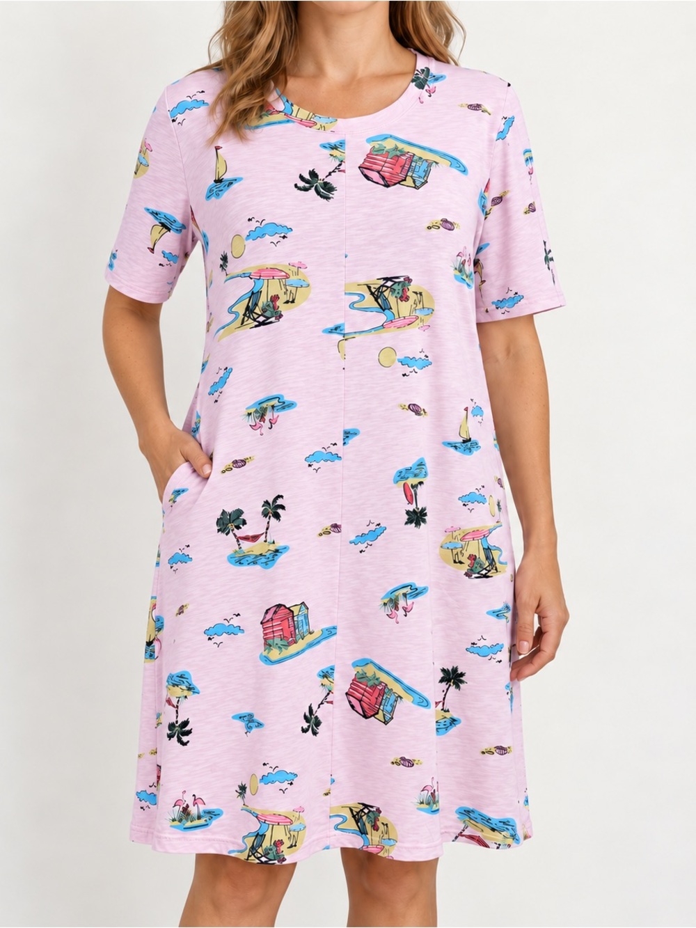 NWT Fresh Produce Beachy Keen Lorna Dress Womens XL Pink 100% Cotton Jersey